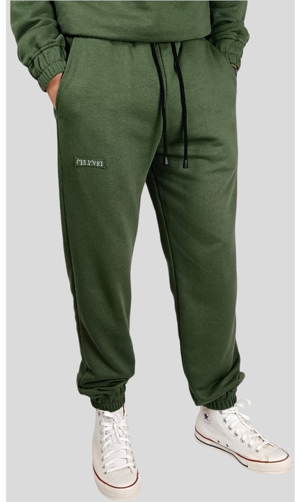 Pantaloni trening CELEVRI cu snur in talie, din bumbac premium, de barbat, Kaki