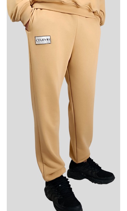 Pantaloni trening oversize CELEVRI, din bumbac premium, de barbat, Marimea XL, Bej