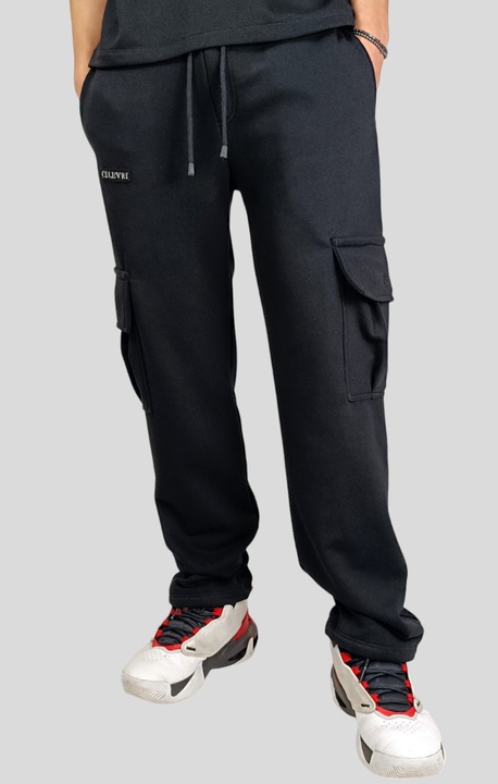 Pantaloni trening cargo CELEVRI, din bumbac premium, culoare Negru, de barbat, Marimea 2XL