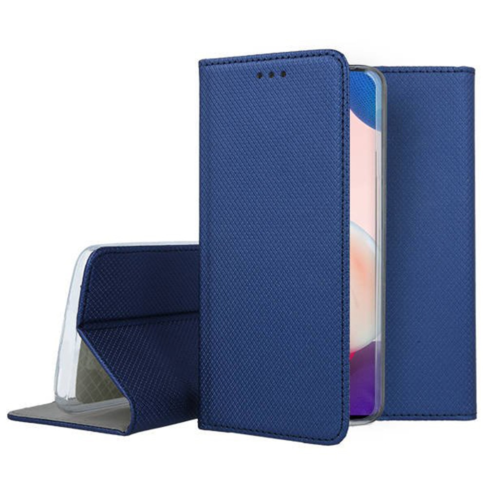 Husa carte Smart Stand, G-Tech, compatibila cu Samsung Galaxy A57, buzunar card, piele ecologica, Albastru Inchis