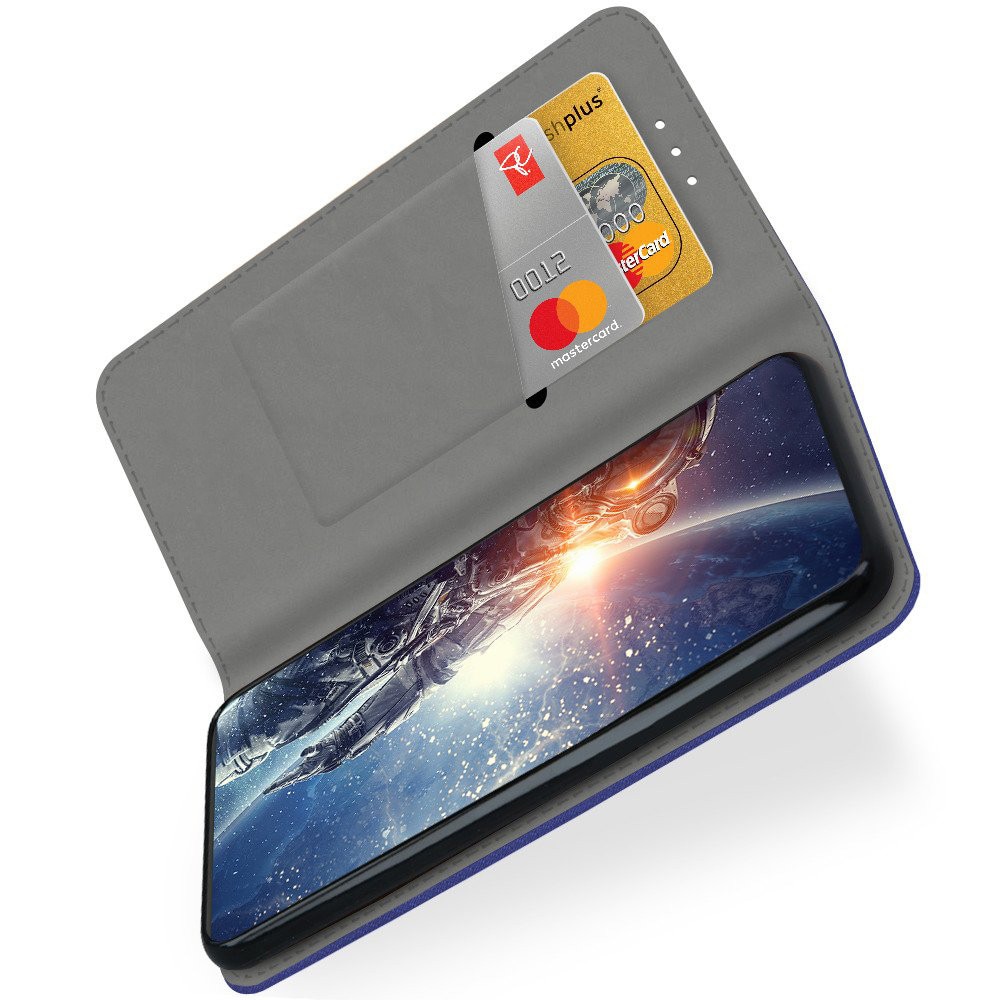 Husa carte Smart Stand, G-Tech, compatibila cu Samsung Galaxy A57, buzunar card, piele ecologica, Albastru Inchis