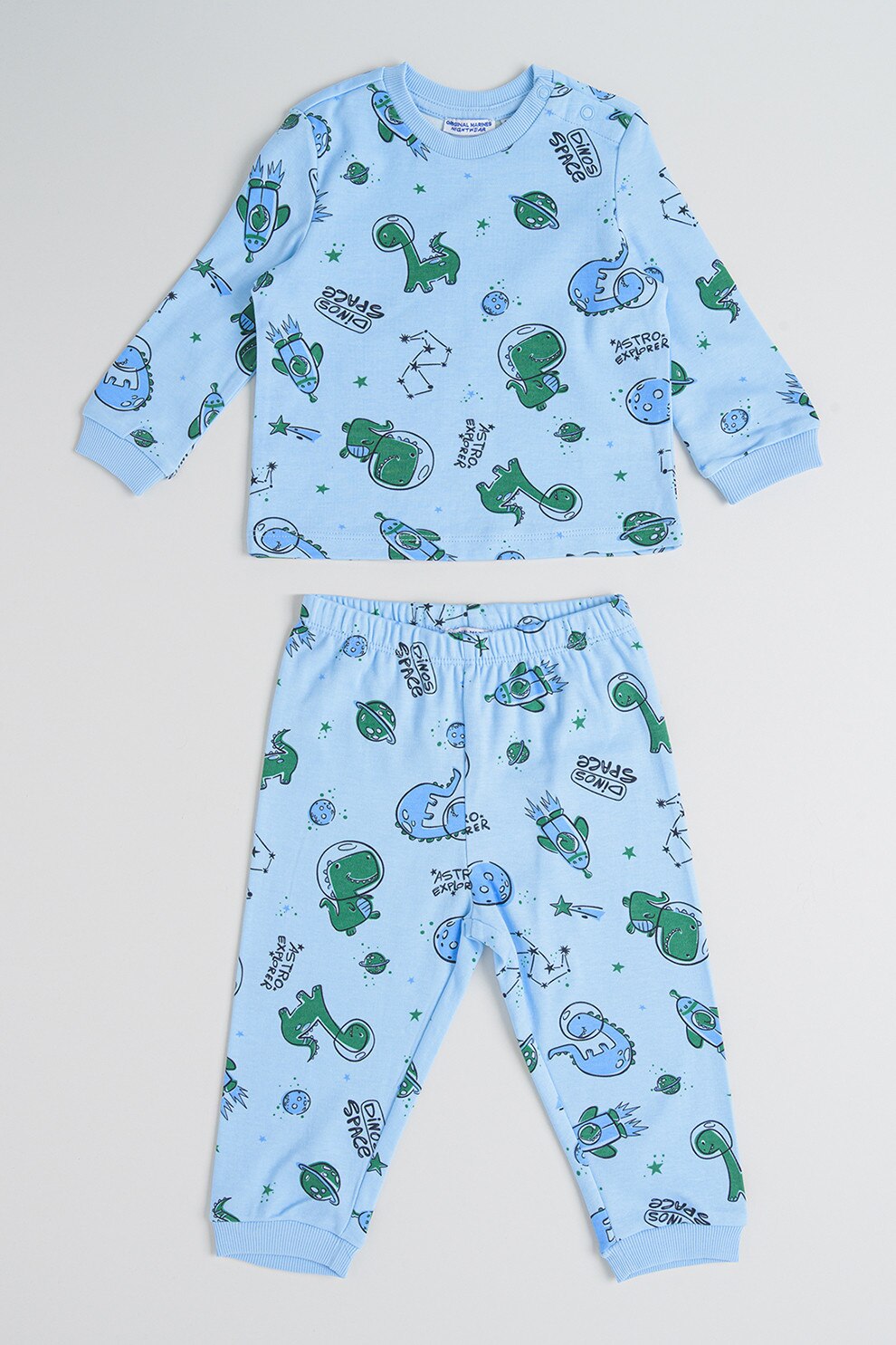 Original Marines, Pijama lunga cu model, Verde, Albastru deschis, 80 CM