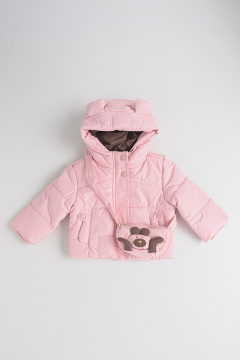 Original Marines, Set de geaca cu vatelina si geanta cu bareta de umar, Roz pastel