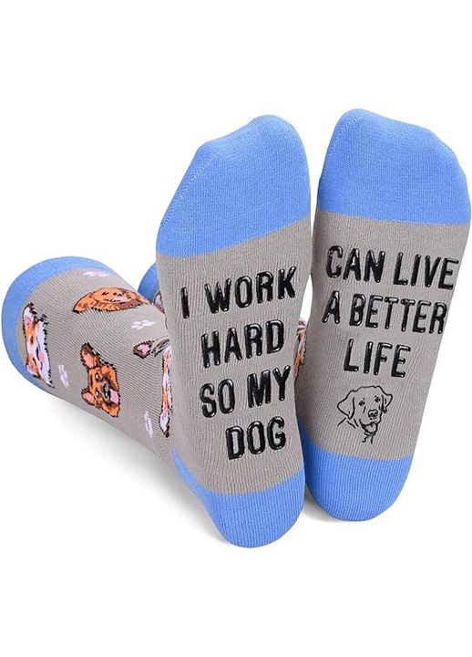 Női hosszú zokni, üzenettel, kutya témával, világoskék, univerzális méret