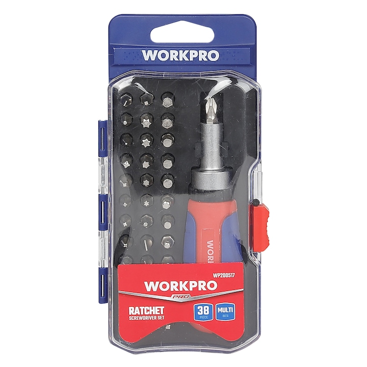 Set șurubelnițe cu biți WORKPRO 38 buc, din oțel Cr-V, cu maner antiderapant