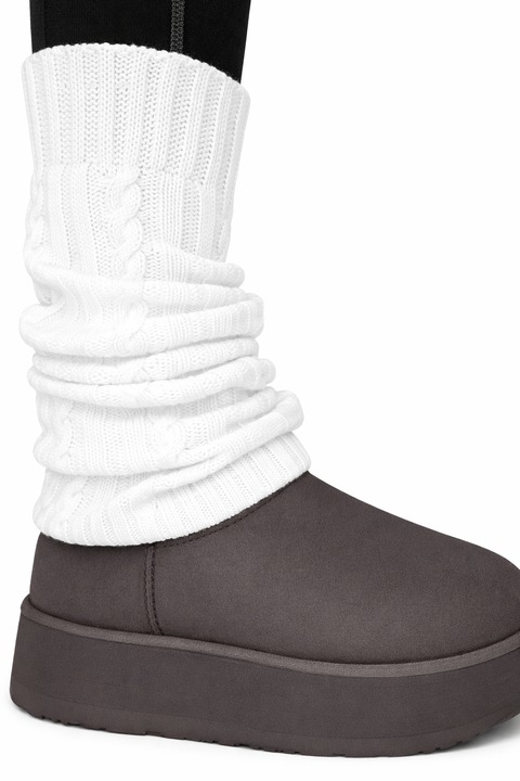 Jambiere tricotate Macrine's, alb opac, marime universala, design cu torsade