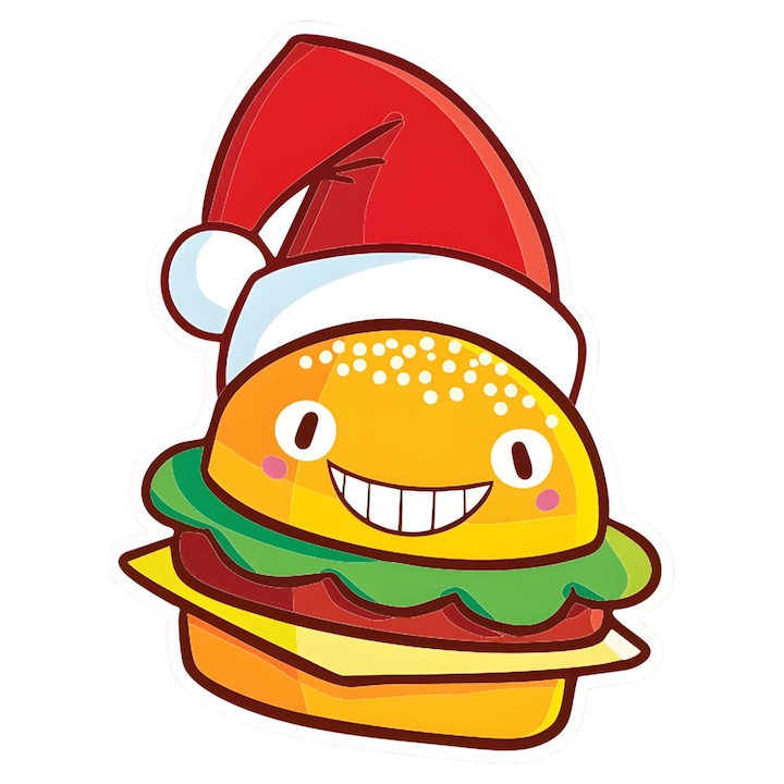 Sticker Decupat Mos Craciun Burger XXL, 17x22cm, Multicolor, Decor Amuzant