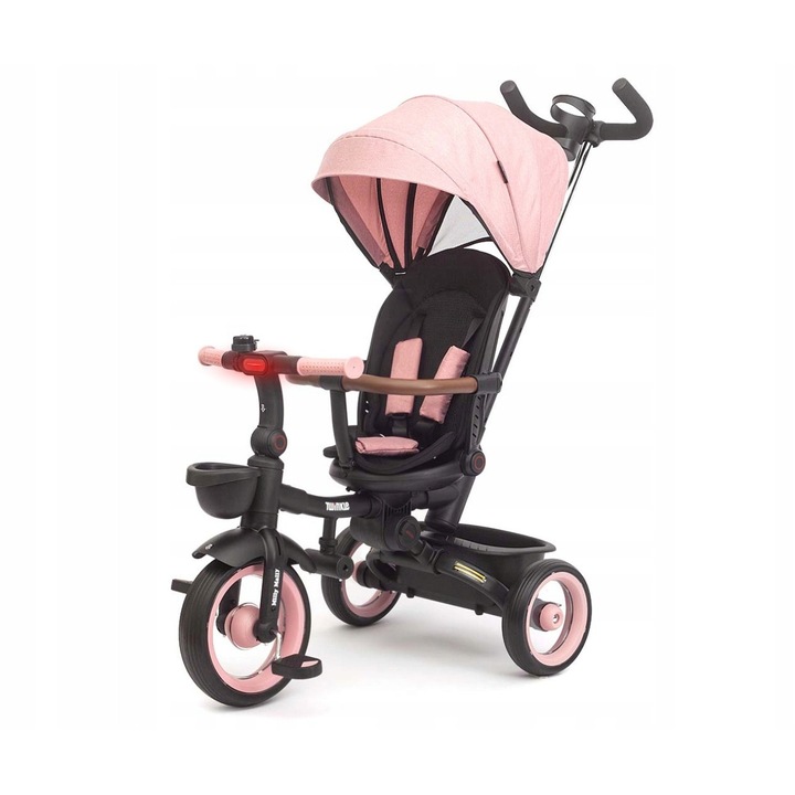 Triciclu Milly Mally Twinkle, roz, 12 luni+, scaun rotativ 180, maner reglabil