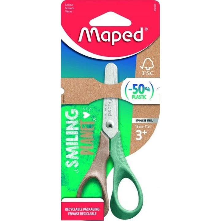 Foarfeca Maped Vivo Smiling, inox, varfuri rotunjite, manere ergonomice, 12 cm