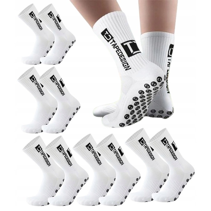 Sosete de Fotbal Antiderapante, Set 6 Perechi, Alb, Marime 39-46