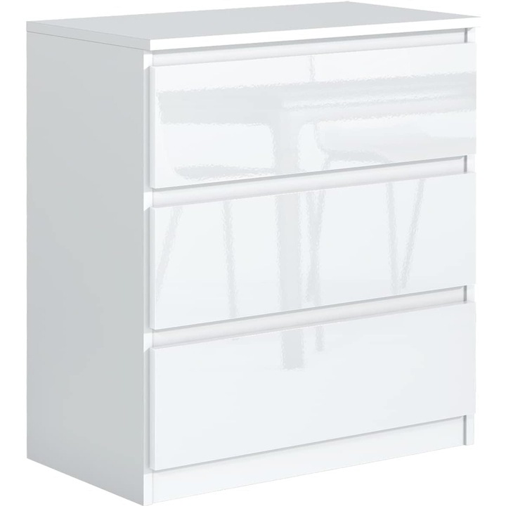 Comoda meble masztalerz 70 cm, Mobilier de depozitare pentru sufragerie si hol, Spatios si elegant, Comoda Alb Lucios 70x78,5x39cm