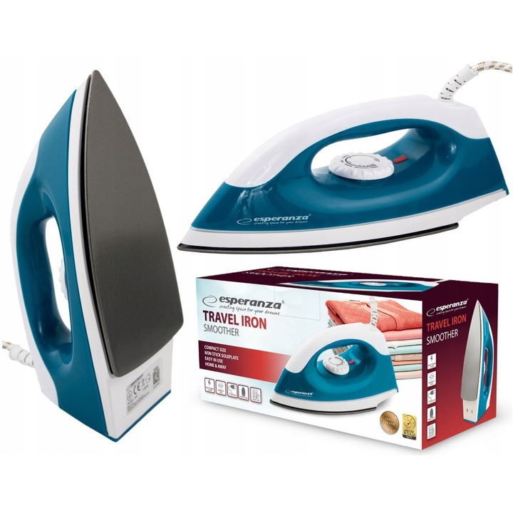 Fier de calcat Esperanza SMOOTHER 1200W, compact, portabil, talpa antiaderenta, 1200W