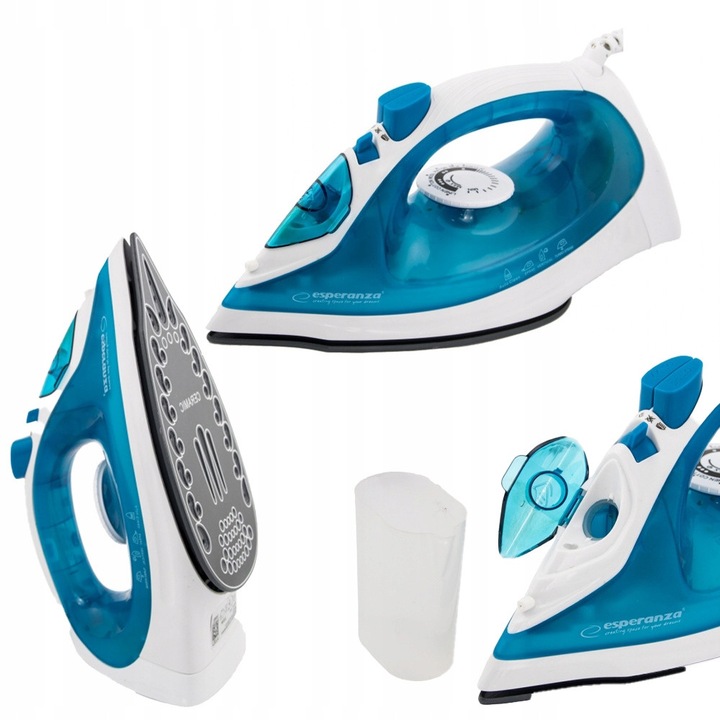Fier de calcat cu aburi Esperanza, talpa ceramica, 2200W, functie auto-curatare, albastru