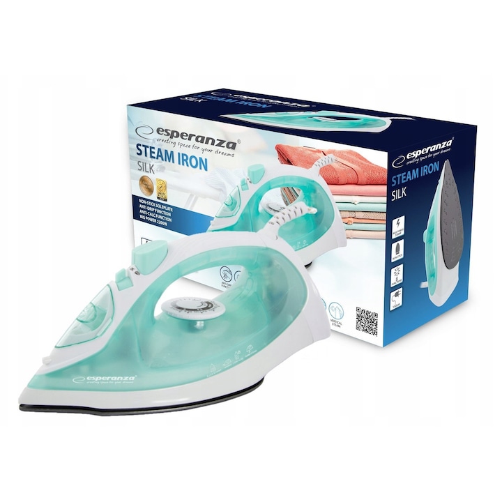 Fier de călcat cu aburi Esperanza Silk, 2200W, talpă antiaderentă, 0.85 kg, 220 ml