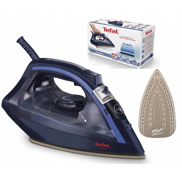 Fier de călcat Tefal Virtuo FV1713, 2000W, abur vertical, anti-picurare, albastru