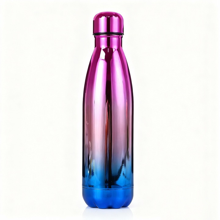 Kóla típusú termosz rozsdamentes acélból, 304, 500ML, kültéri sport termosz, hordozható, szivárgásmentes, melegen/hidegen tartó, vákuumszigetelt utazó bögre, ütésálló, galvanizált kivitel, otthonra és ingázáshoz, Kék-Rózsaszín