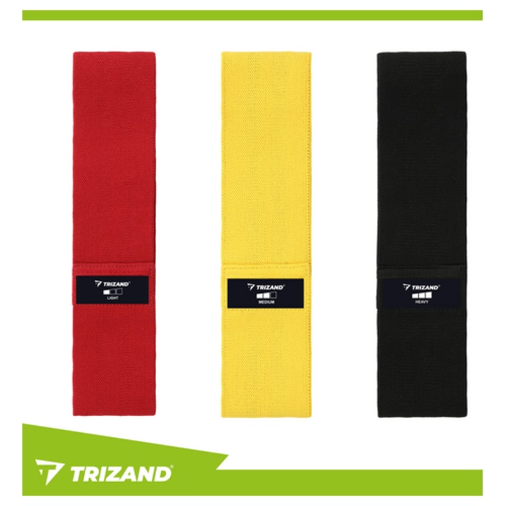 Set 3 Benzi de Rezistență Trizand, 8-31 kg, Material Textil, Culori: Roșu, Galben, Negru