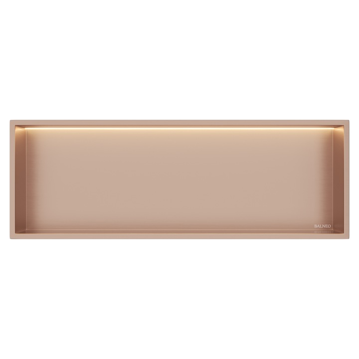 Raft De Dus, Balneo, Wall-Box One, Cupru, Constructie Impermeabila, Fabricat Din Otel Inoxidabil, Iluminare Led Integrata, Montaj Simplu, Calitate Inalta, 30 cm x 30 cm x 10 cm