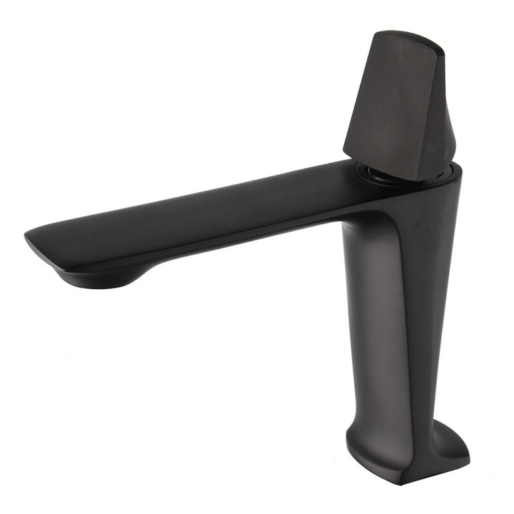 SoSar® Alan matt fekete magas mosdó csaptelep, egykaros, könnyű szerelés, modern prémium stílus, 175 mm cső, 110 mm szerelési magasság