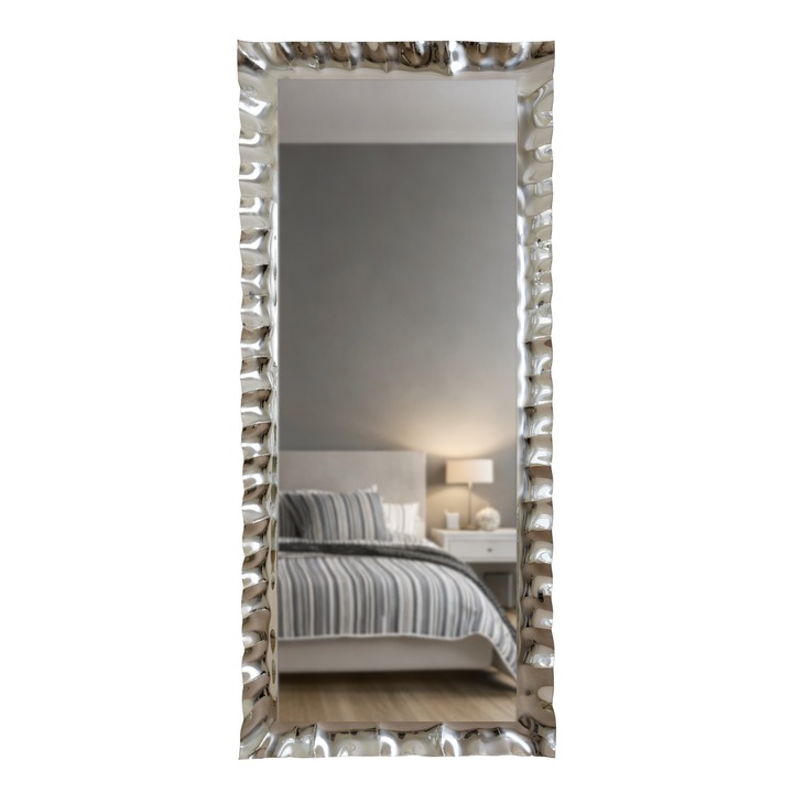 Oglindă Maison Curve, Rama din Sticlă Fuzionată Argintată, 90x180 cm, Ideală pentru Dormitor, Living, Birou, Hol