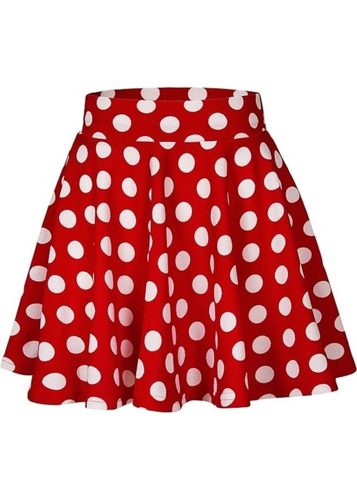 Fusta evazata, Ronyes, poliester, buline rosii, XXL