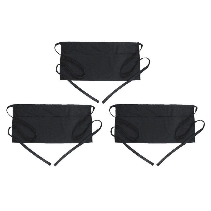 Set sorturi de bucătărie, AFKSMILE, 3pcs, 59x30cm, negru, poliester, cu buzunare