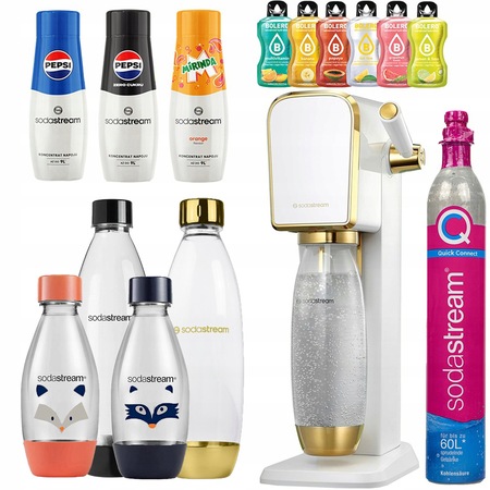 Aparat de apă gazoasă SodaStream Art, alb-auriu, kit familie cu 3 ...