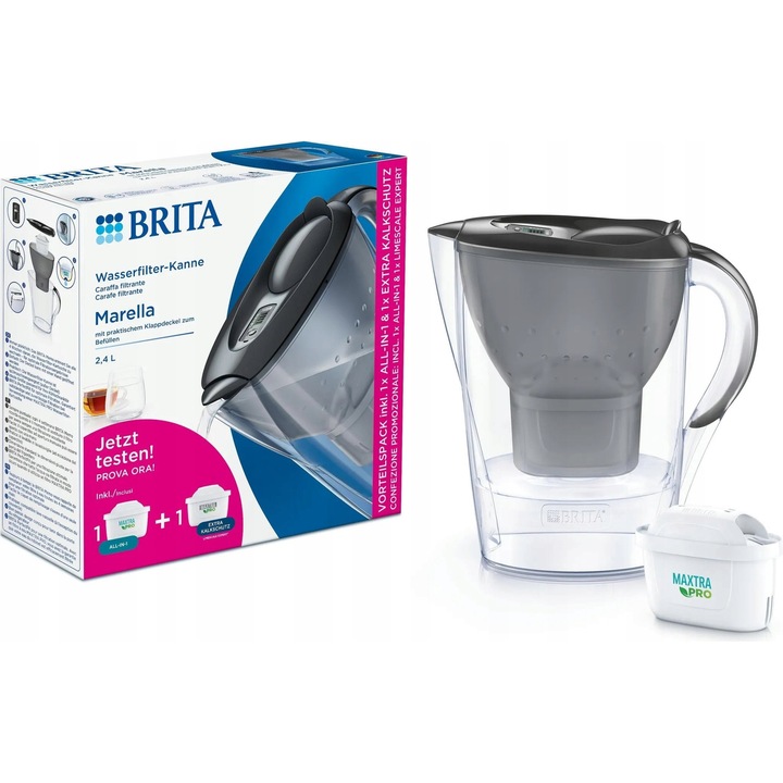 Carafă filtrantă Brita Marella 2.4L grafit, set 2 filtre MAXTRA PRO, design compact