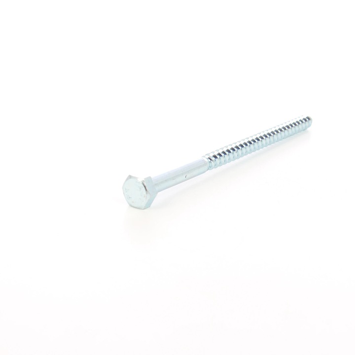Surub pentru lemn, cu cap hexagonal, DIN 571, zincat alb, 10 x 180 mm