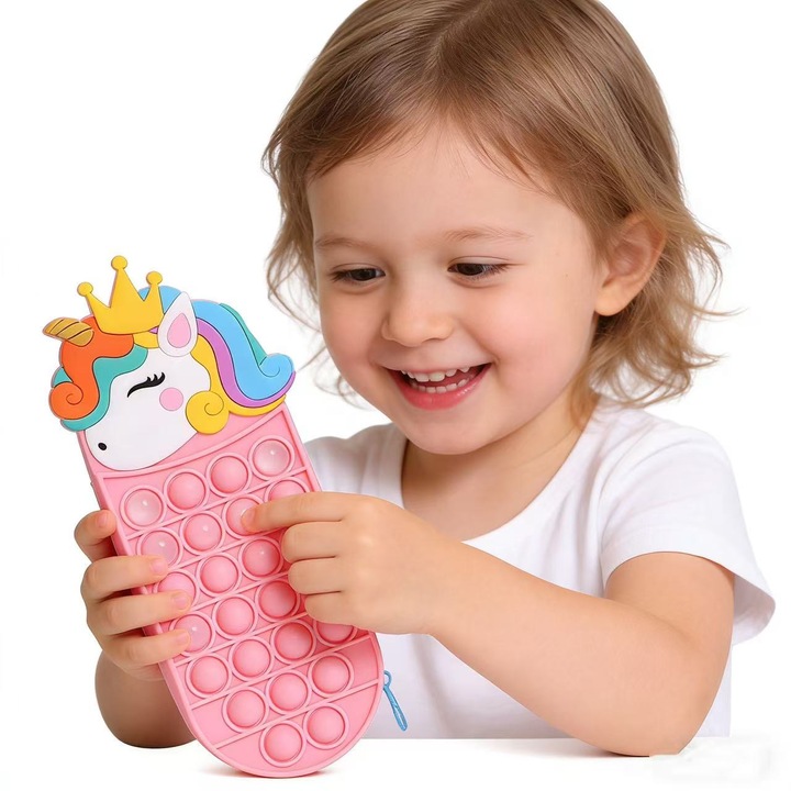 Gyermek hátizsák Unikornis koronával, stresszoldó "squeeze toy", nagy kapacitású, tartós, iskolai eszközök tárolására – 21cm x 8cm