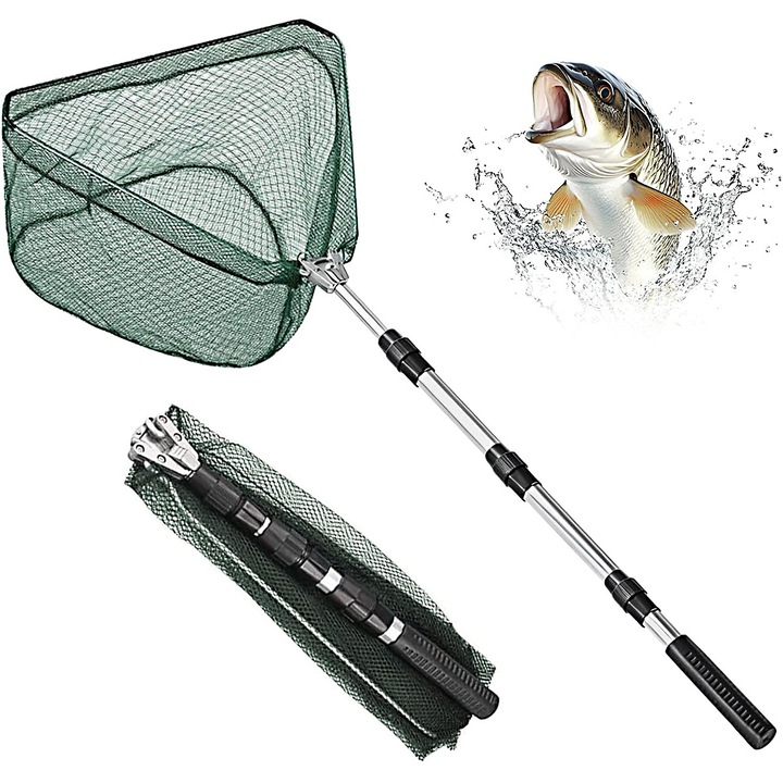 Триъгълен телескопичен кеп YOUKUKE, сгъваем, екологичен, черен/зелен, 38x38x39см, дължина 190см