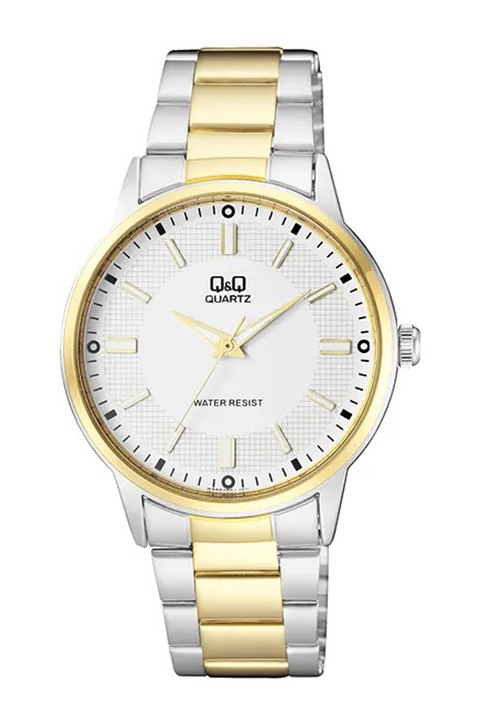 Q&Q, Часовник с двуцветна верижка с лого, Сребрист, Златист