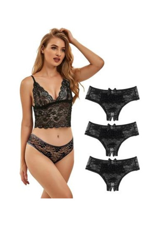 Szexi fehérnemű szett nyitott lábú, csipkés, fekete, nagy méretű