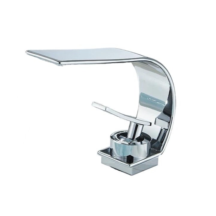 Macvi® vízesés típusú csaptelep, 13 cm magas, 3/8 csatlakozás, mosdóba szerelhető, modern design, ezüst