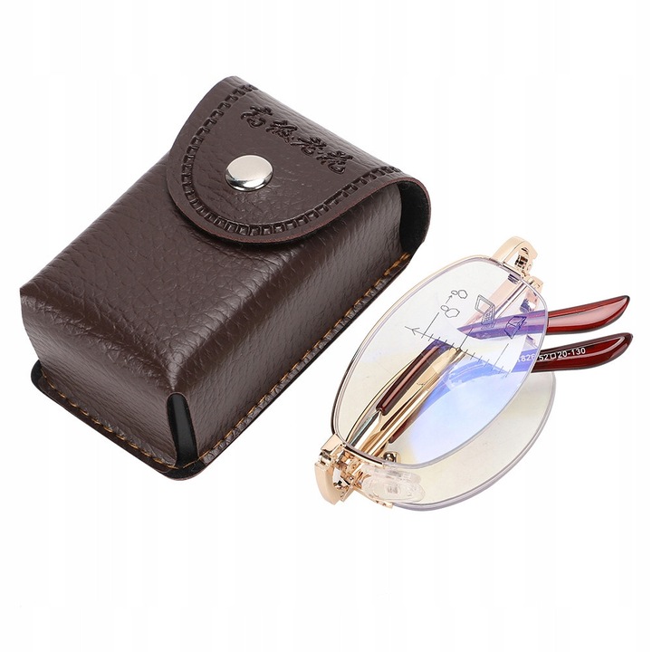 Ochelari progresivi unisex, +2.00, metalici, pliabili, set cu cutie de depozitare