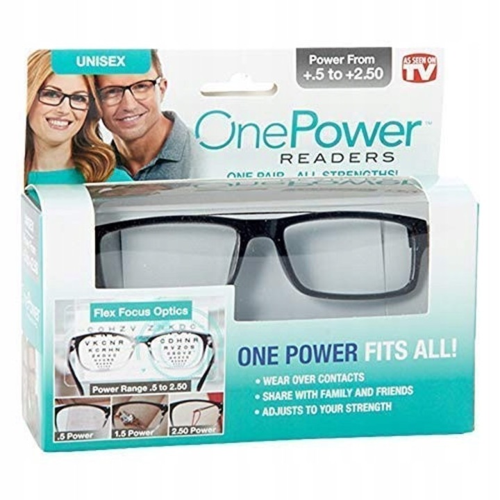 Ochelari OnePower, focalizare automată, reglabilă, unisex, dreptunghiulari, +0.5 la +2.5 dioptrii, 14x3.5cm