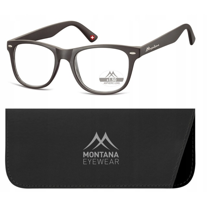 Ochelari de vedere Montana, model MMR67, asferici +2.00, negru, cu etui, dimensiuni 4,7x3,7cm, lungime zausnic 14cm
