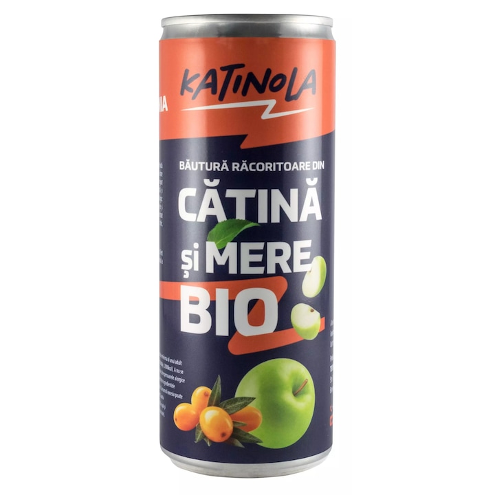 Bautura racoritoare carbogazoasa bio din catina si mere 250ml. Katinola