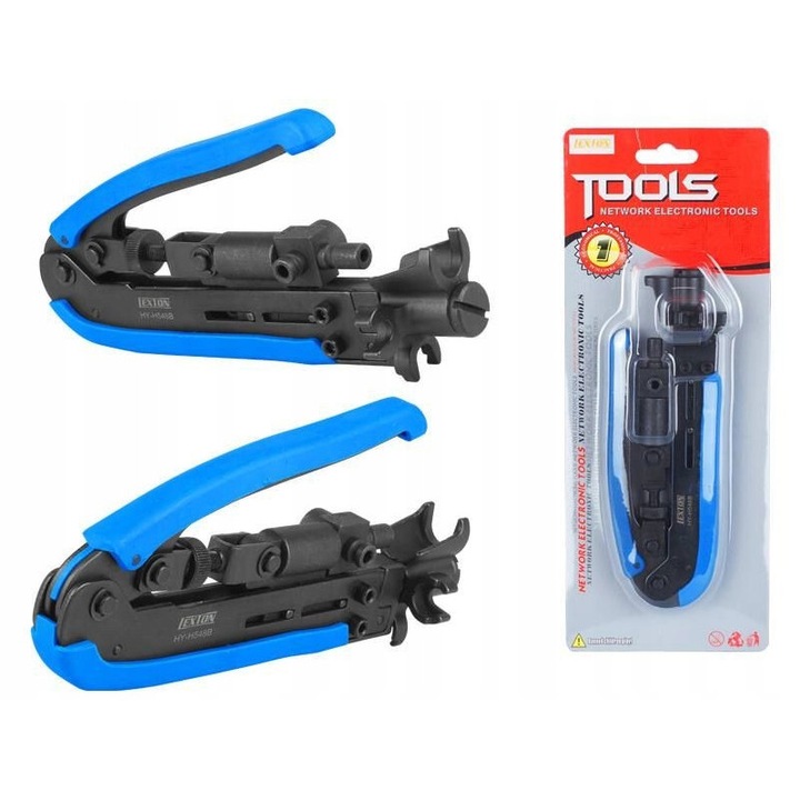 Cleste compresie Hanlong H548A, pentru conectori F, cu surub de reglare și maner ergonomic, otel, dimensiuni compacte