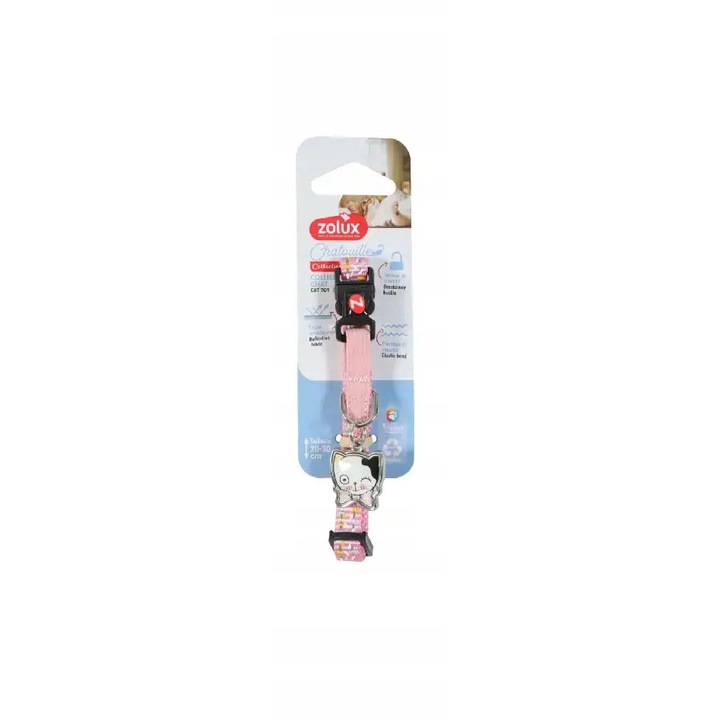 Zgarda pentru pisici ZOLUX Chatouille, roz, S/M, medalion adorabil