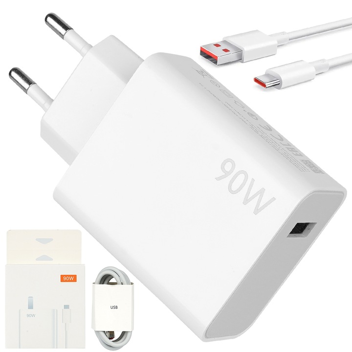 Incarcator portabil de 90 W, cu cablu Type-C 6A 1 M, incarcare Turbo, compatibil Xiaomi 90 W/67 W/45 W/33 W/22,5 W/18 W cu cip inteligent integrat