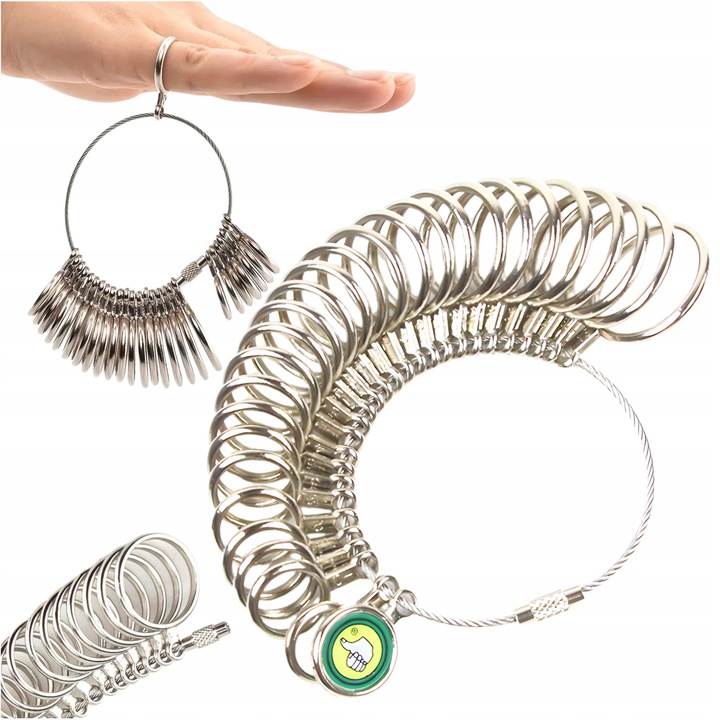 Set Masurator Bijuterii, Korbi, Marimi 0-13, 27 Inele, Argintie