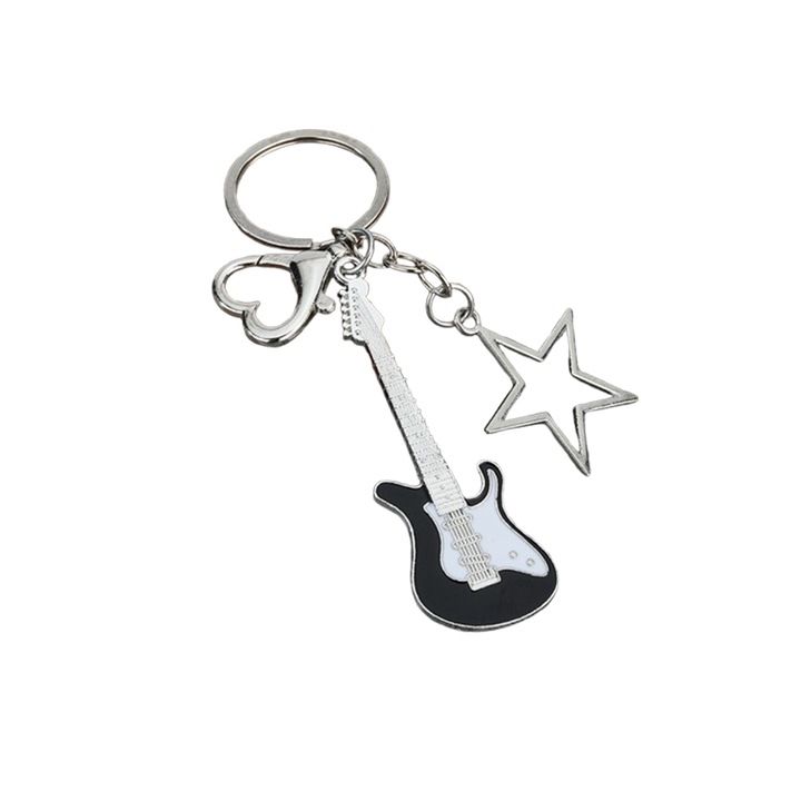 Breloc Pandantiv Model Chitara, cu Carabina Inima si Stea, negru