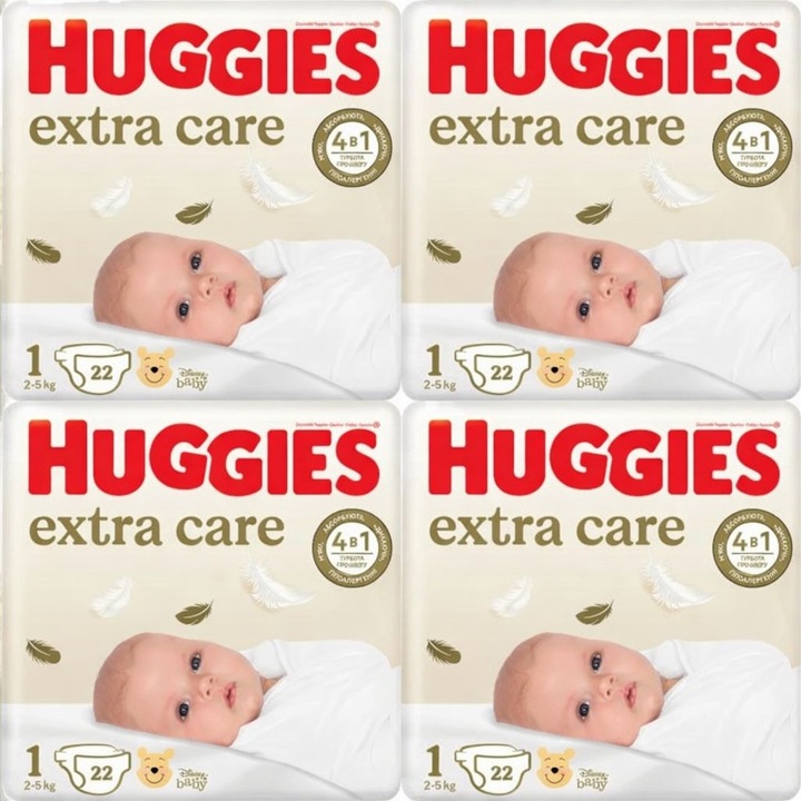 Пакет пелени Huggies Extra Care 1 Jumbo 2-5 кг 88 броя