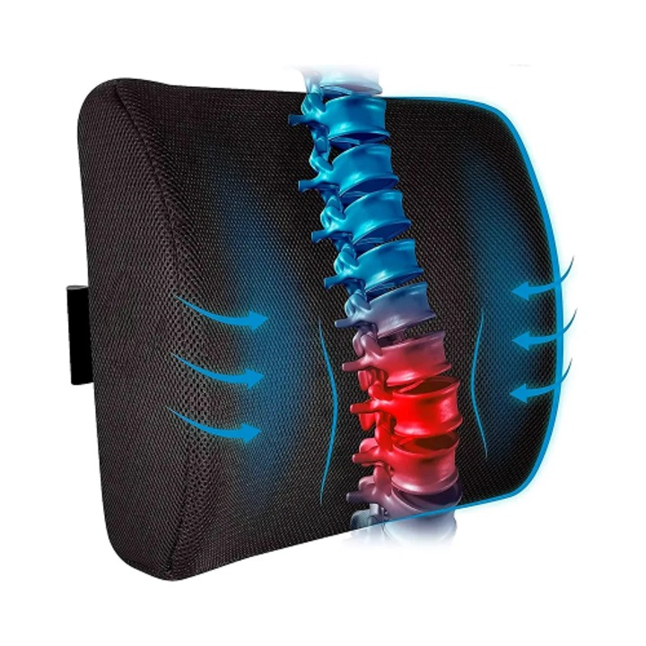 Perna lombara ortopedica cu buzunar – suport ergonomic pentru spate, corectarea posturii, ideala pentru scaun auto sau birou