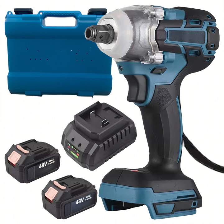 Masina de insurubat cu impact Zola, 330 Nm, 3500 rpm, negru/albastru, set 2 acumulatori, 48 V, 21x8x11cm