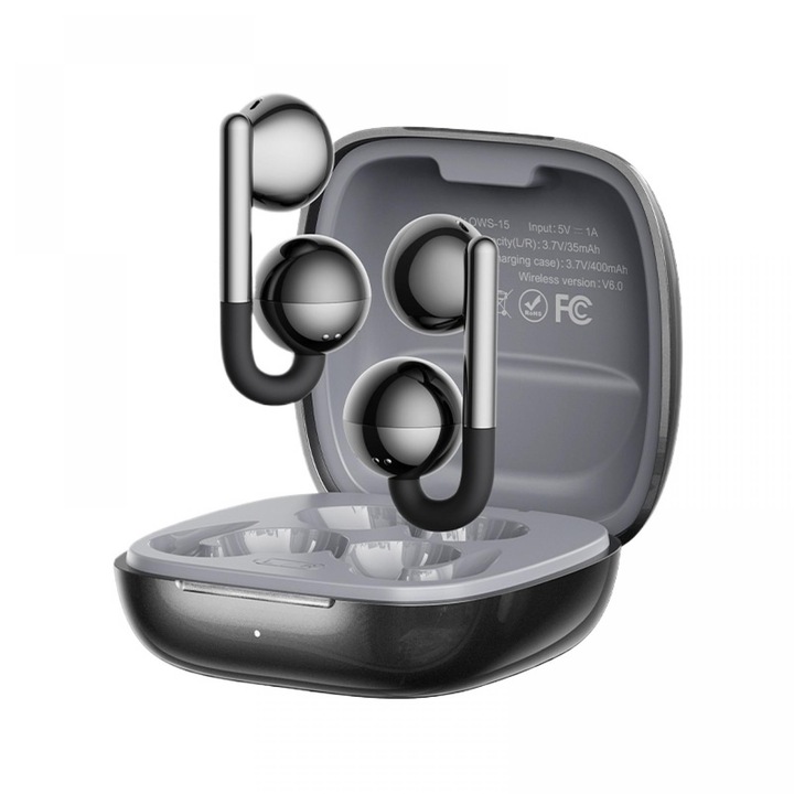 Vezeték nélküli fülhallgató, fülhorgos típus, Hi-Fi hangminőség, Bluetooth 6.0, HD audio mikrofon, érintővezérlés, alacsony késleltetés, fekete