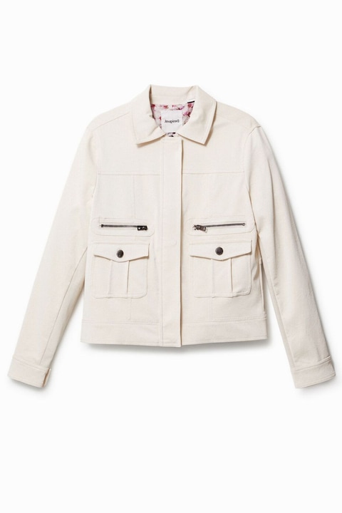 Geaca dama Desigual Primavera, piele ecologica, ecru, poliester, S INTL