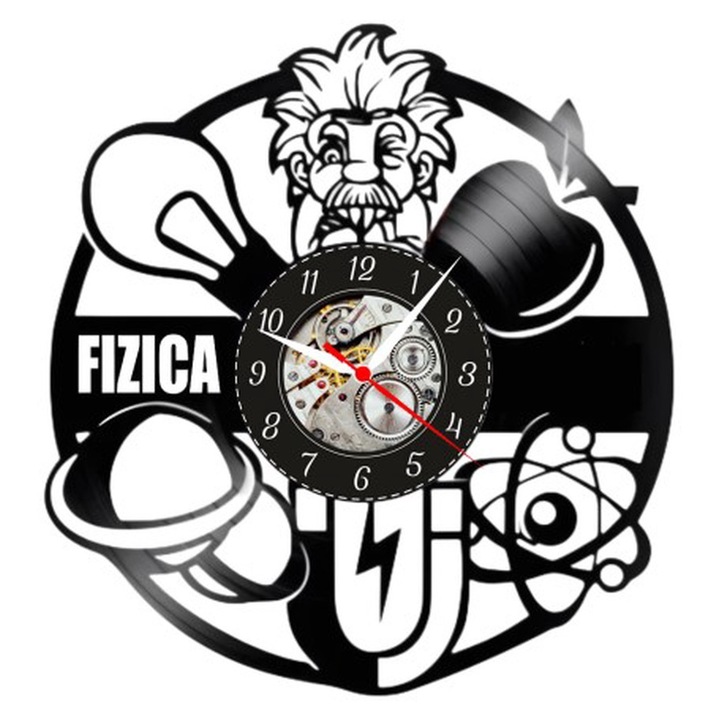 Вдъхновяващ стенен часовник на тема физика, силует на Алберт Айнщайн и формула E=mc², Декорация за класна стая