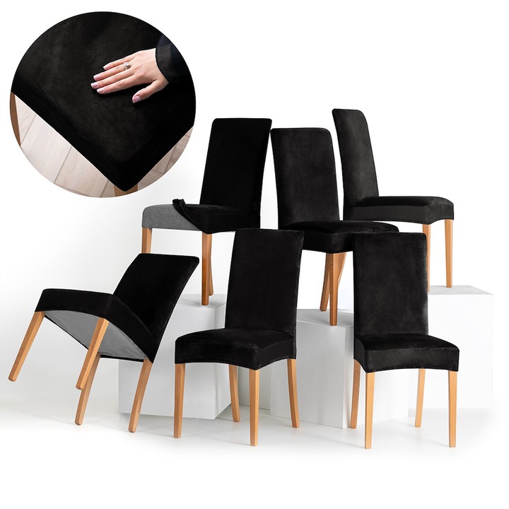 Set 6 huse pentru scaun Amelia Home, Sento, negru, 48x48x58x10 cm